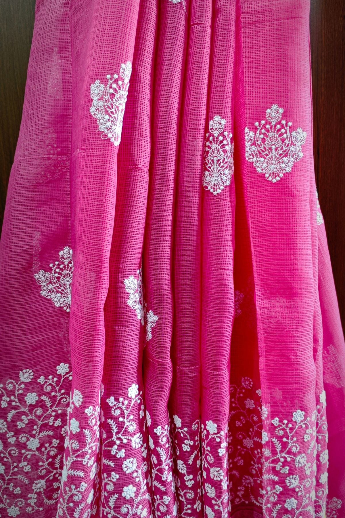 Pink Manipuri Checks Cotton Saree