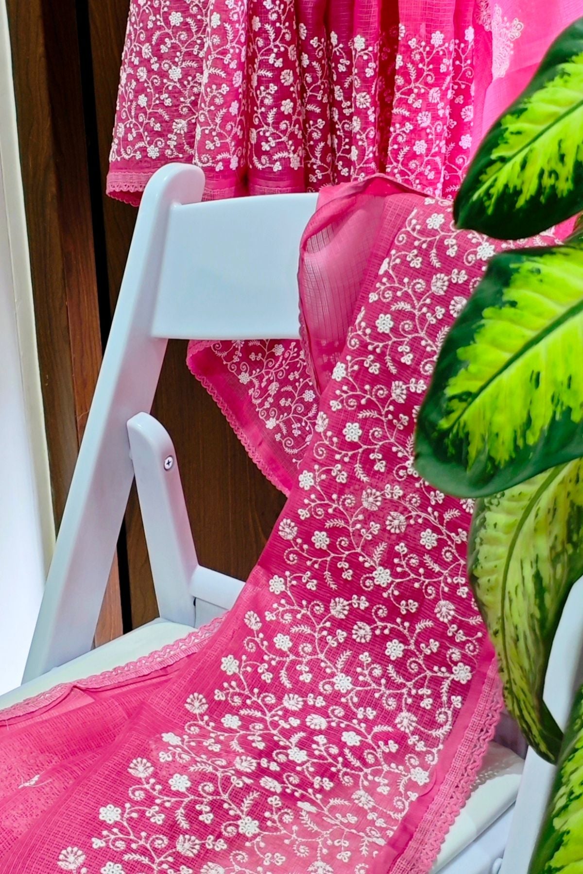 Pink Manipuri Checks Cotton Saree