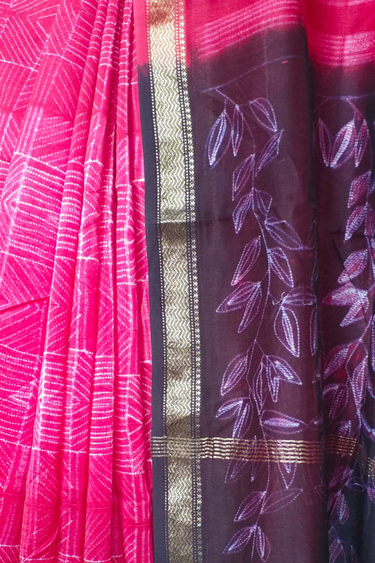 Pink Shibori Maheshwari Saree