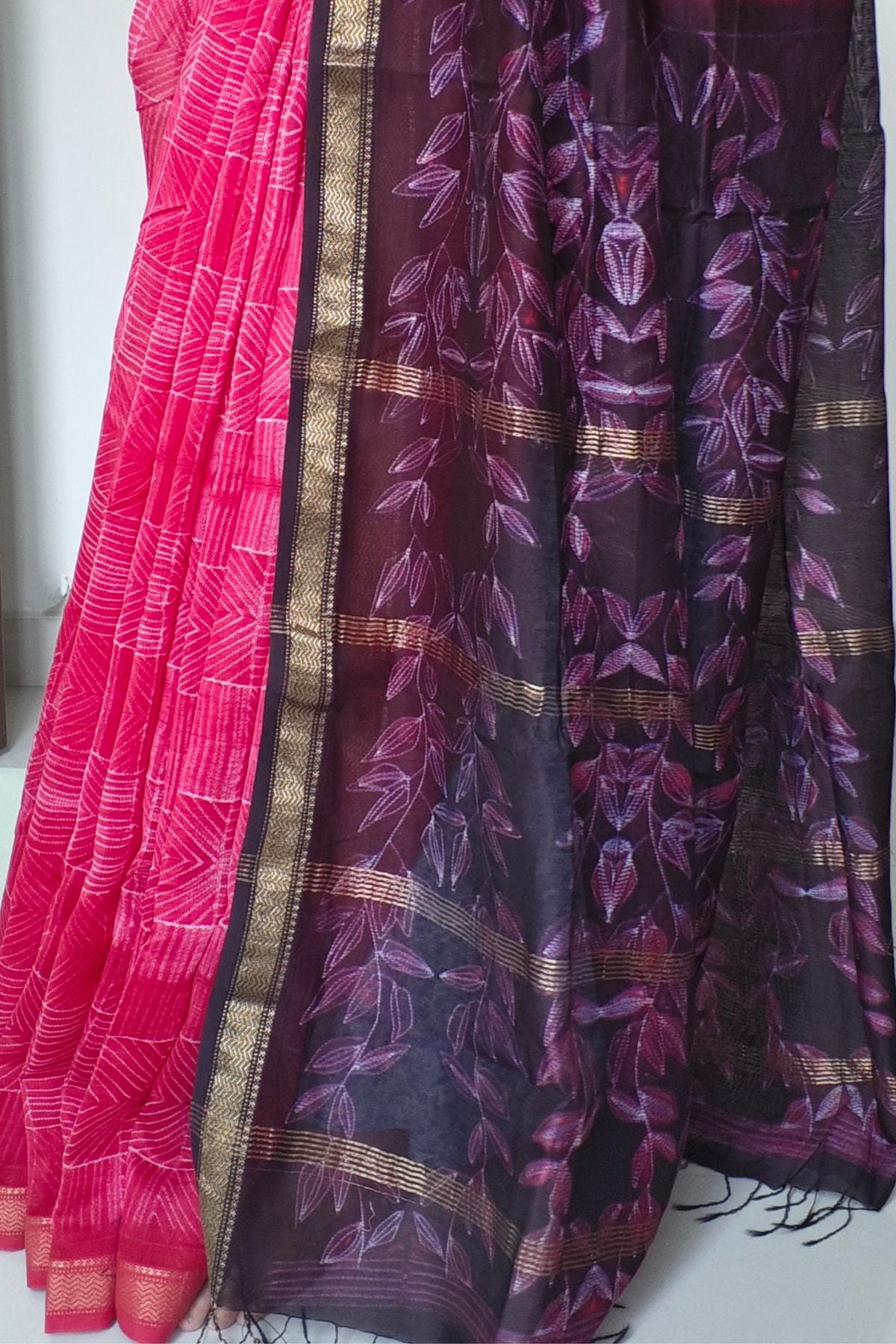 Pink Shibori Maheshwari Saree