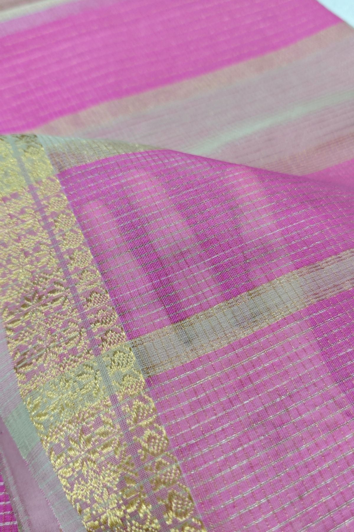 Pink Zari Checks Maheshwari Saree