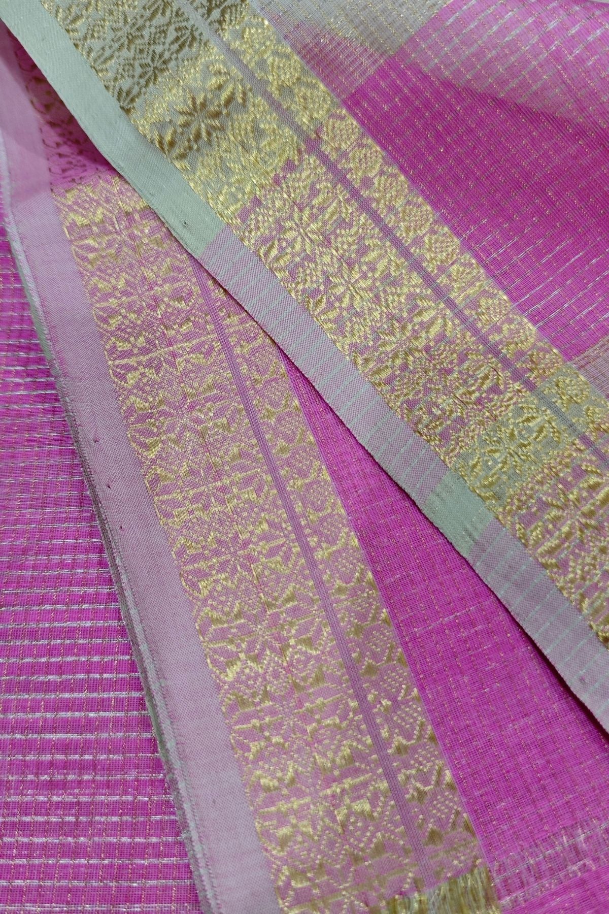 Pink Zari Checks Maheshwari Saree