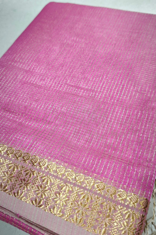 Pink Zari Checks Maheshwari Saree