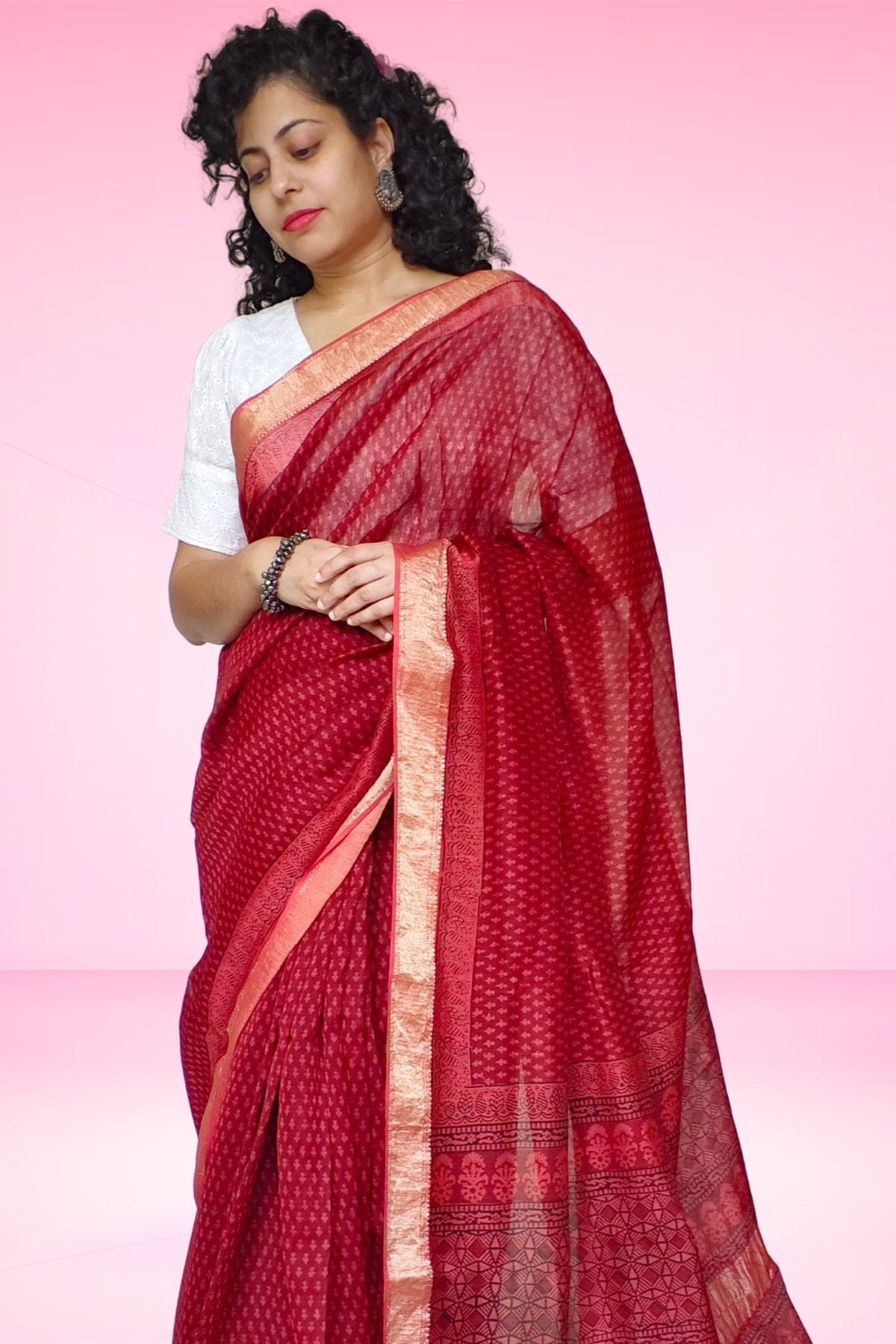 Red Bagh Print Maheshwari Saree