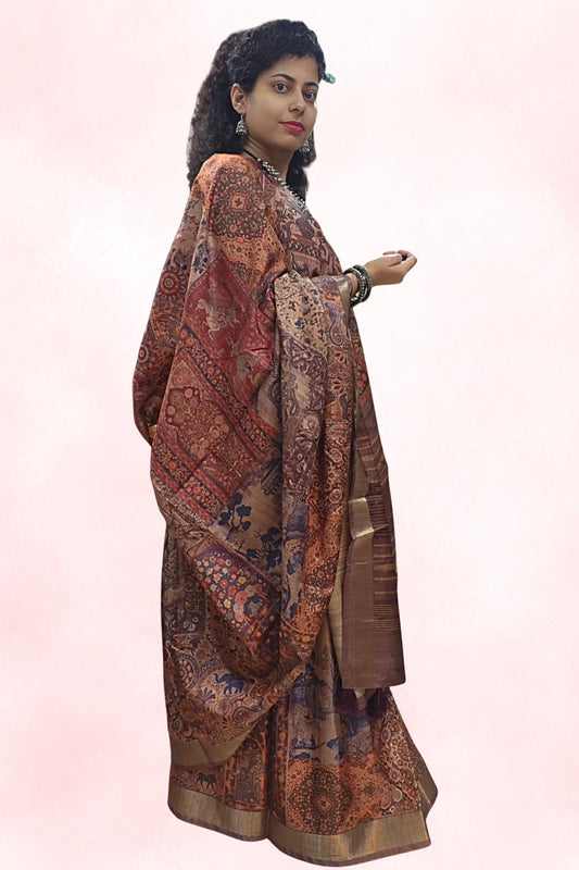 Red Pedana Kalamkari Silk Saree