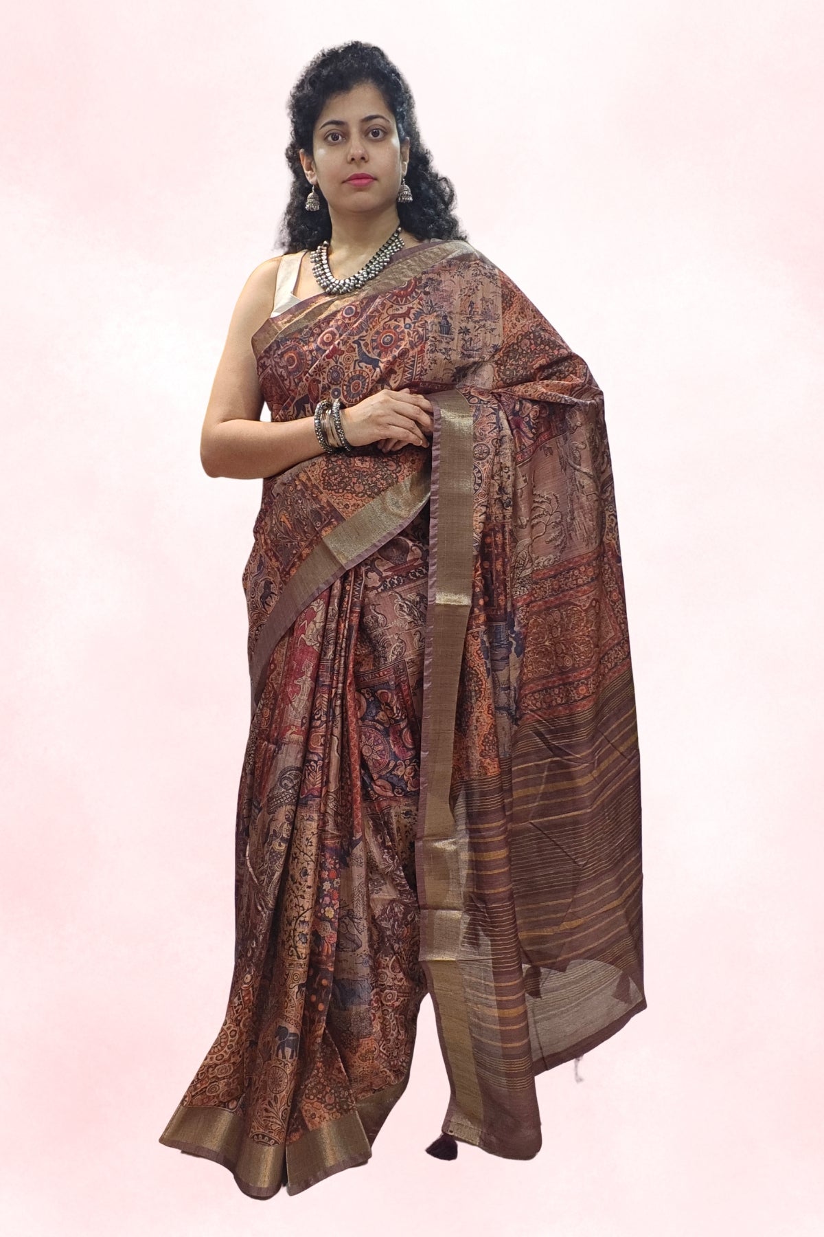 Red Pedana Kalamkari Silk Saree