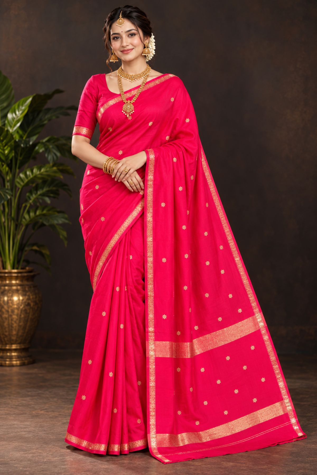 Red Star Buti Maheshwari Saree