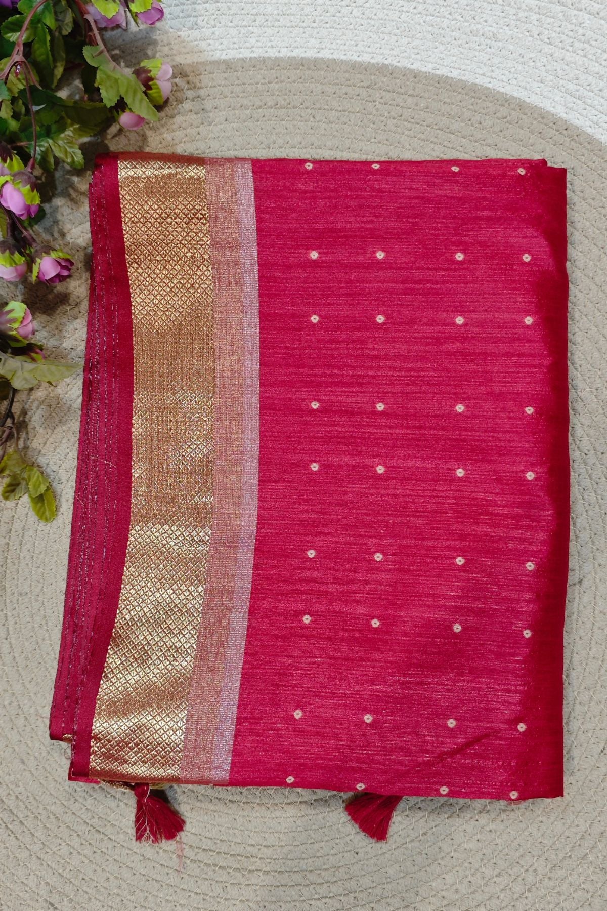 Red Tussar Polka Saree