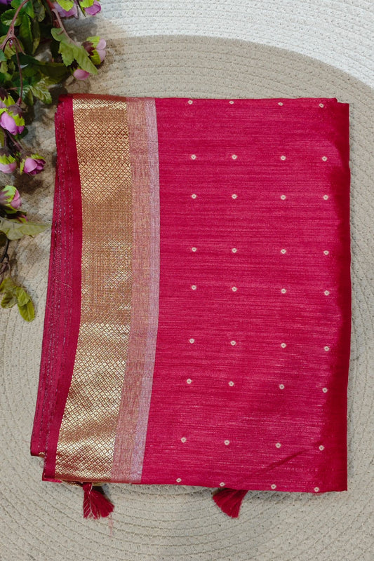 Red Tussar Polka Saree