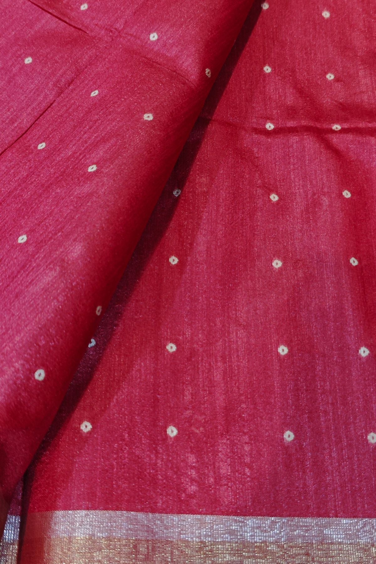 Red Tussar Polka Saree
