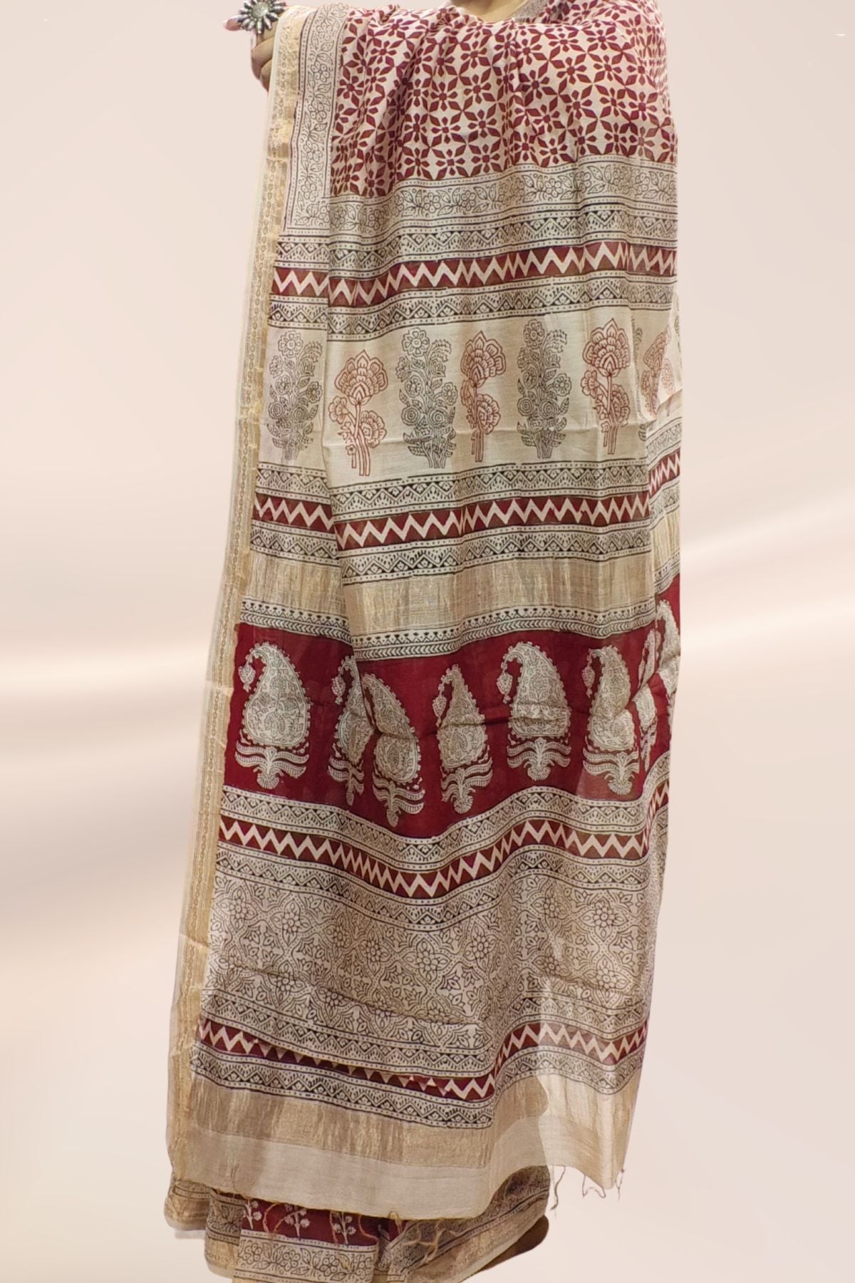 Red Bagh Print Maheshwari Saree