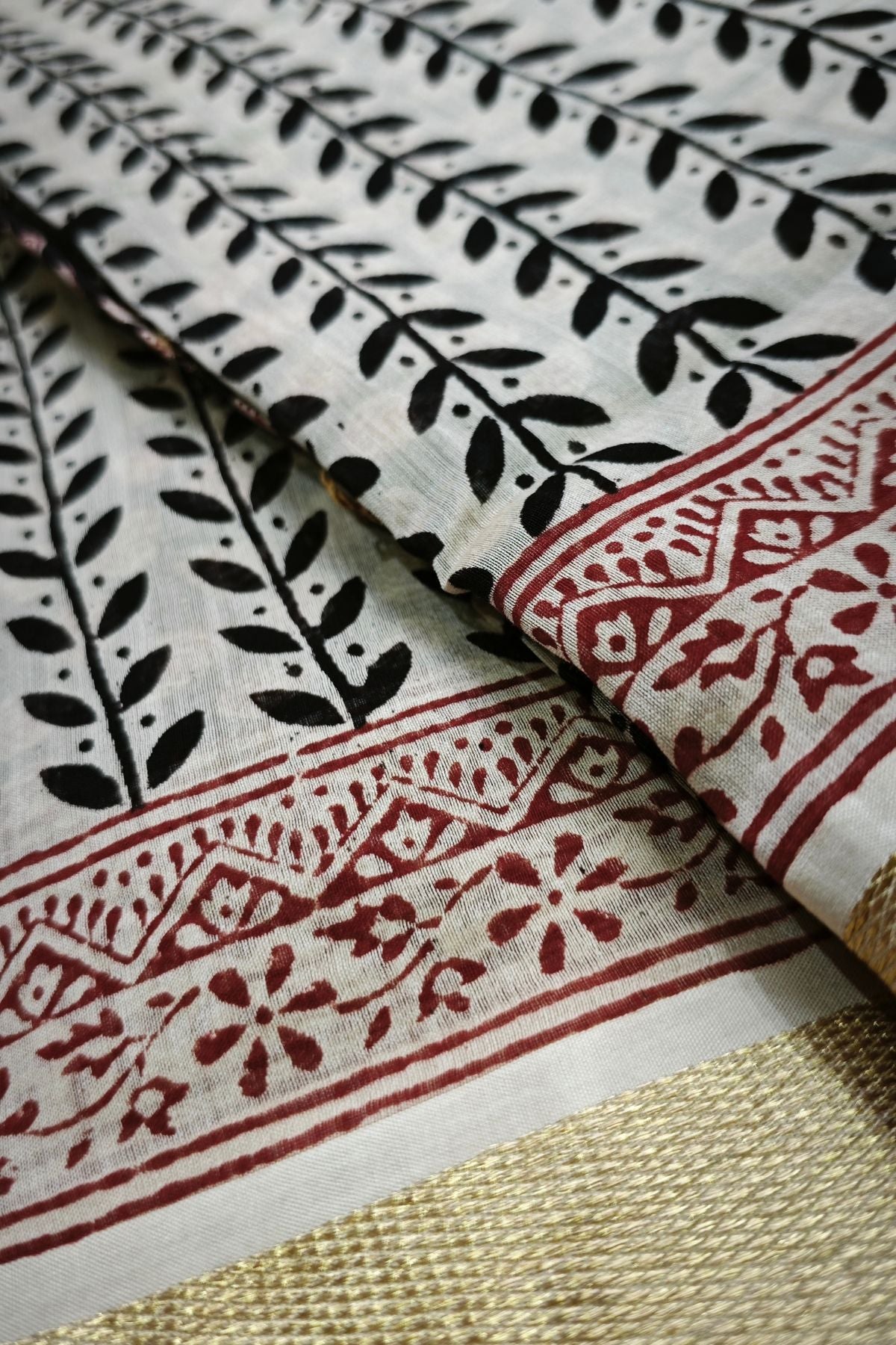 Black Bagh Print Maheshwari Saree 1