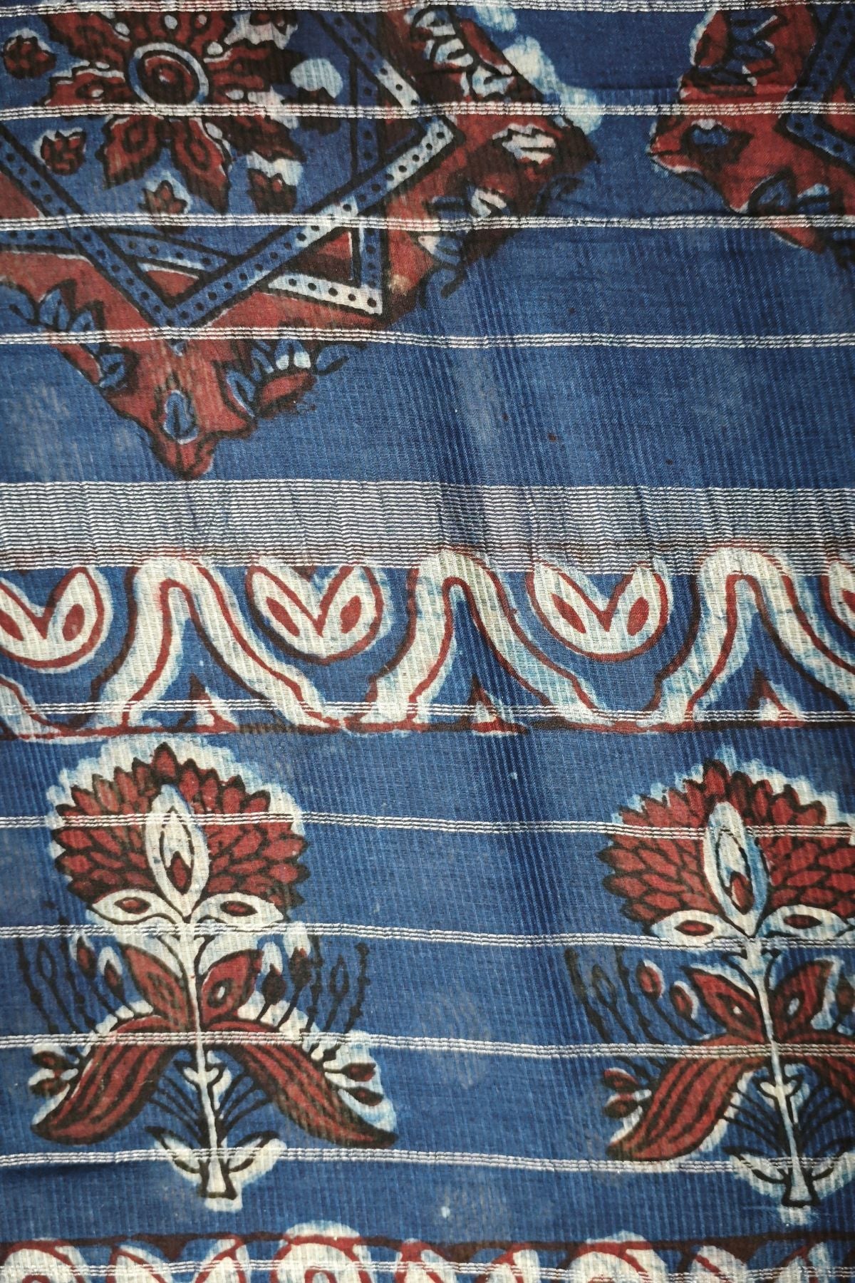 Indigo Double Dabu Maheshwari Saree