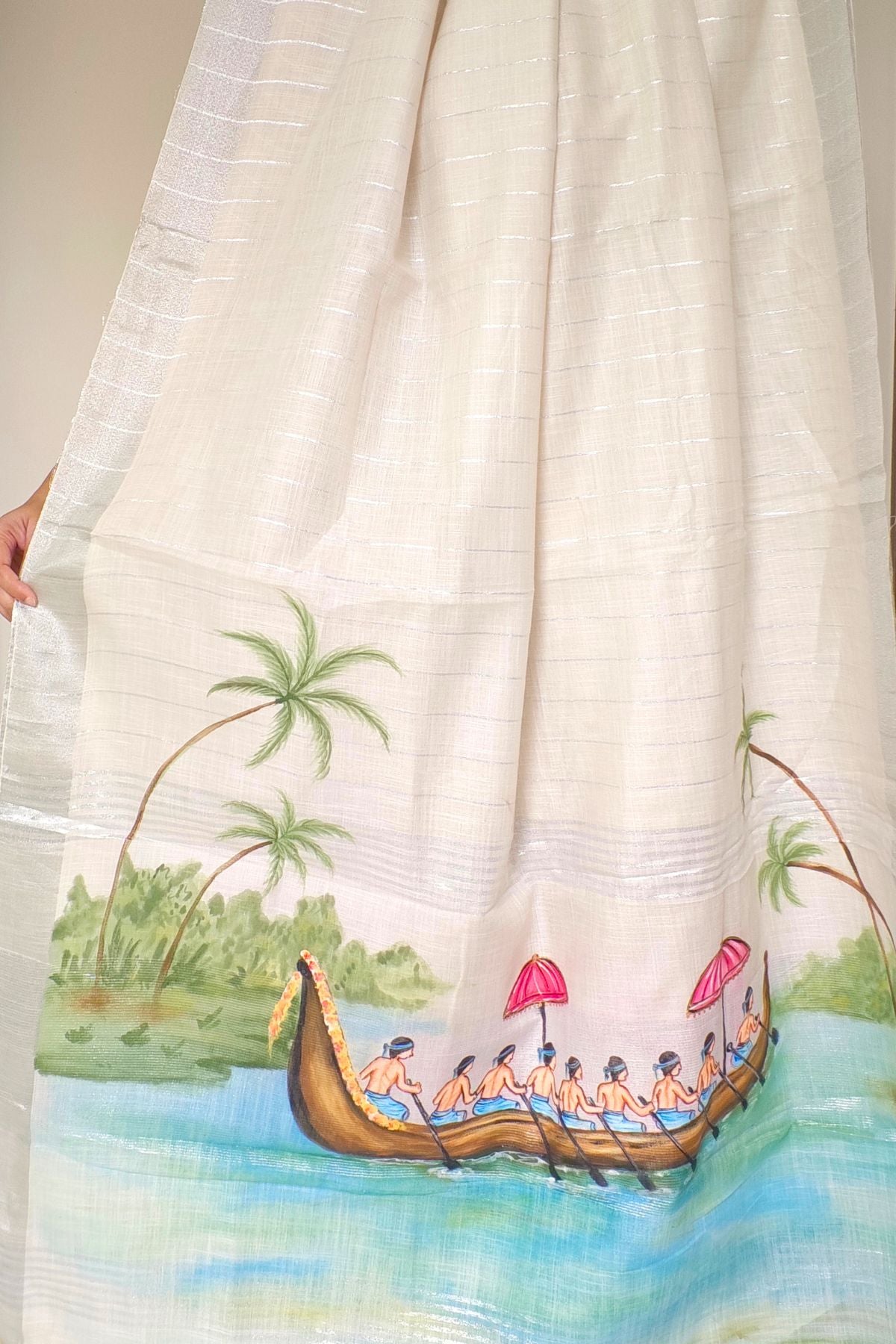 White Linen Saree Boat Race