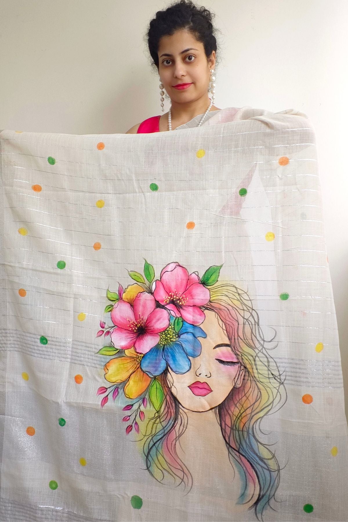 White Linen Saree Flower Girl