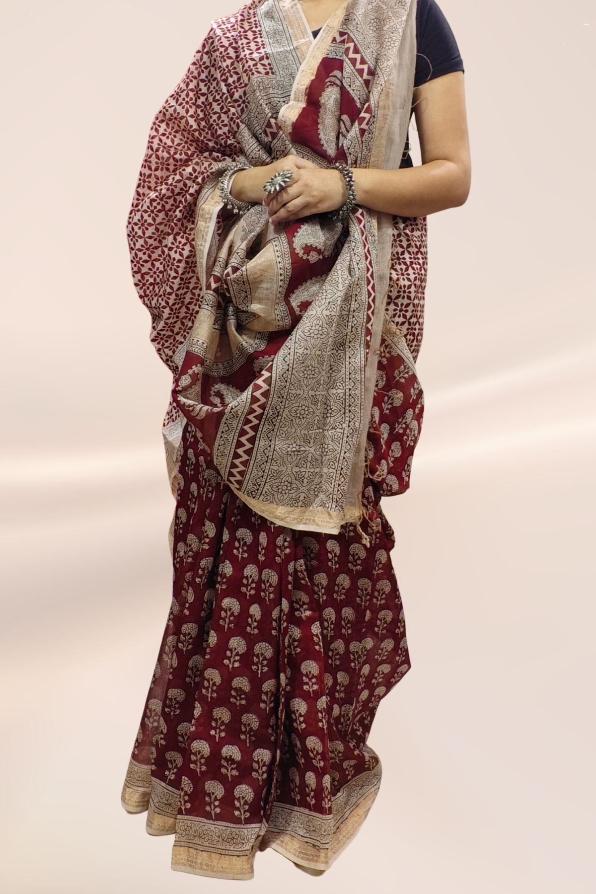 Red Bagh Print Maheshwari Saree