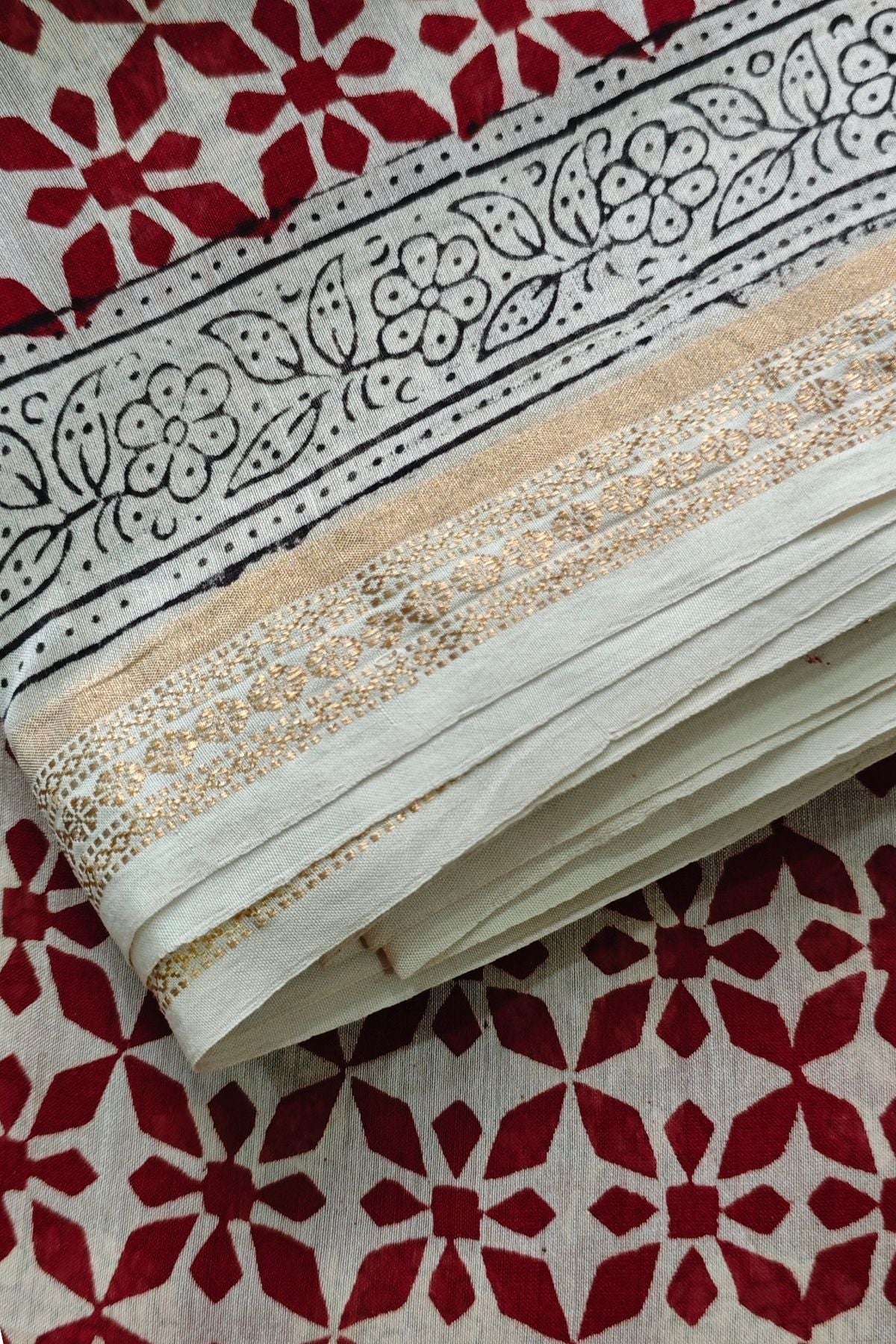Red Bagh Print Maheshwari Saree 2