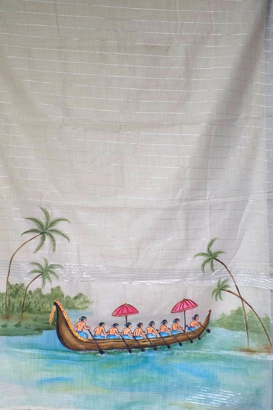 White Linen Saree Boat Race