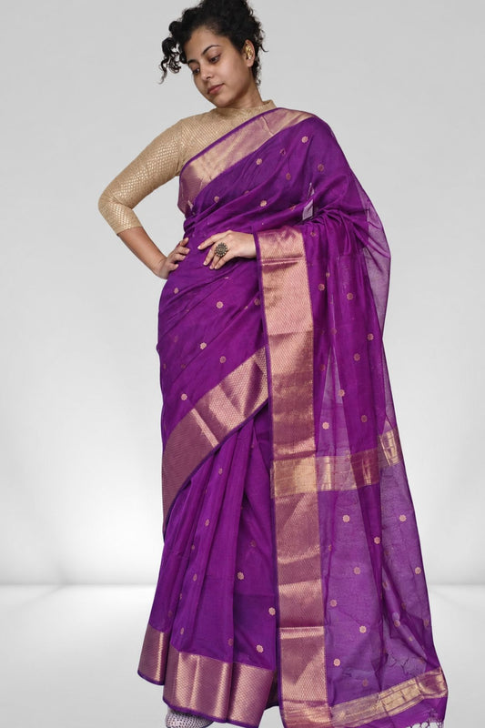 Purple Badi Choti Maheshwari Saree