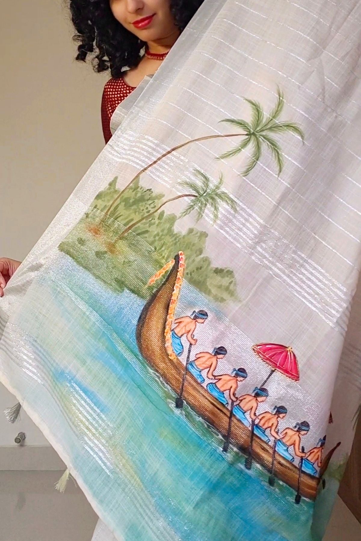 White Linen Saree Boat Race