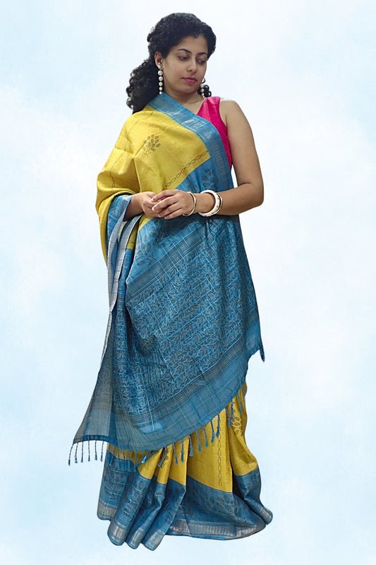 Yellow Chennur Printed Saree