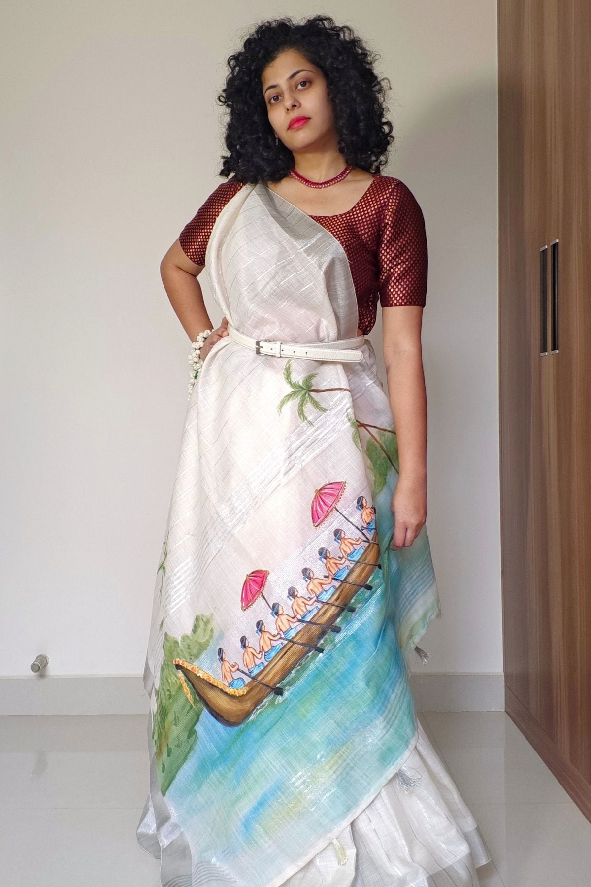 White Linen Saree Boat Race
