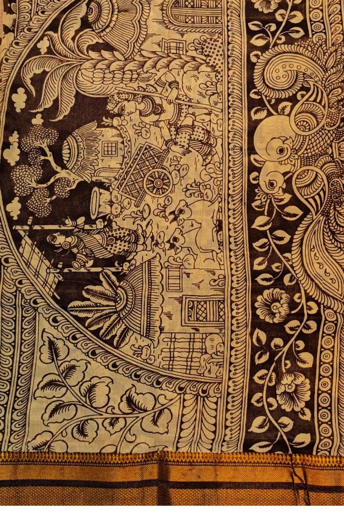 Ivory Srikalahasti Kalamkari Saree 1