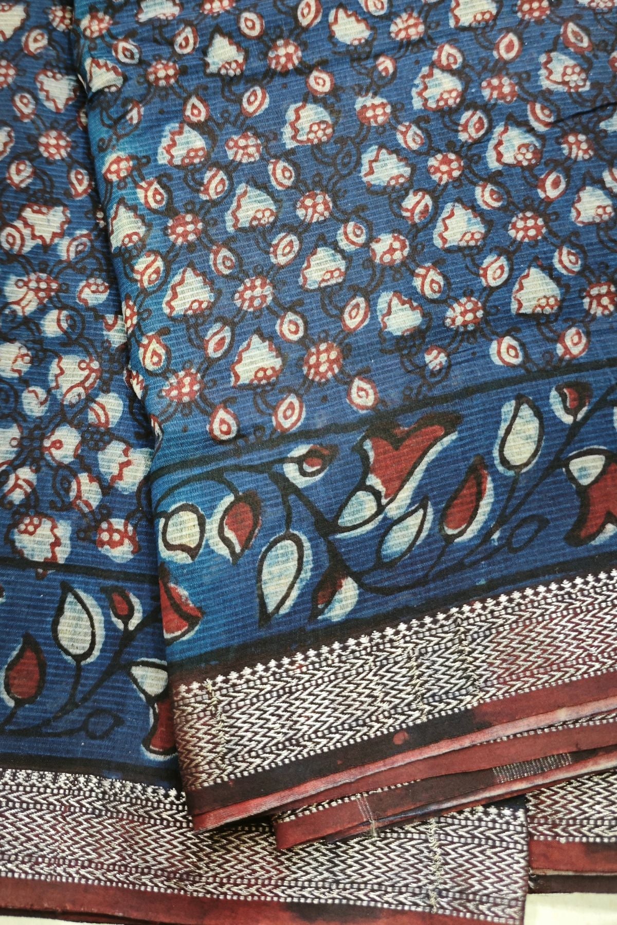 Indigo Double Dabu Maheshwari Saree