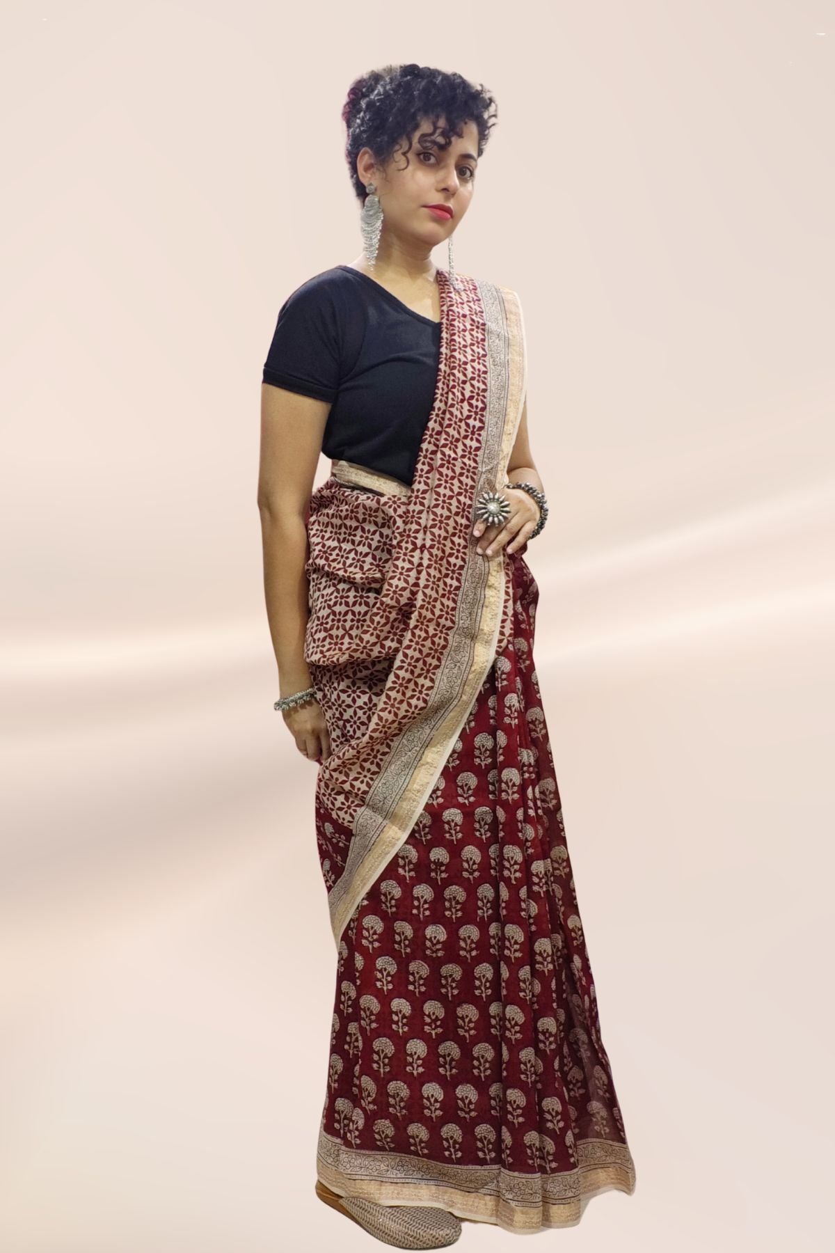 Red Bagh Print Maheshwari Saree