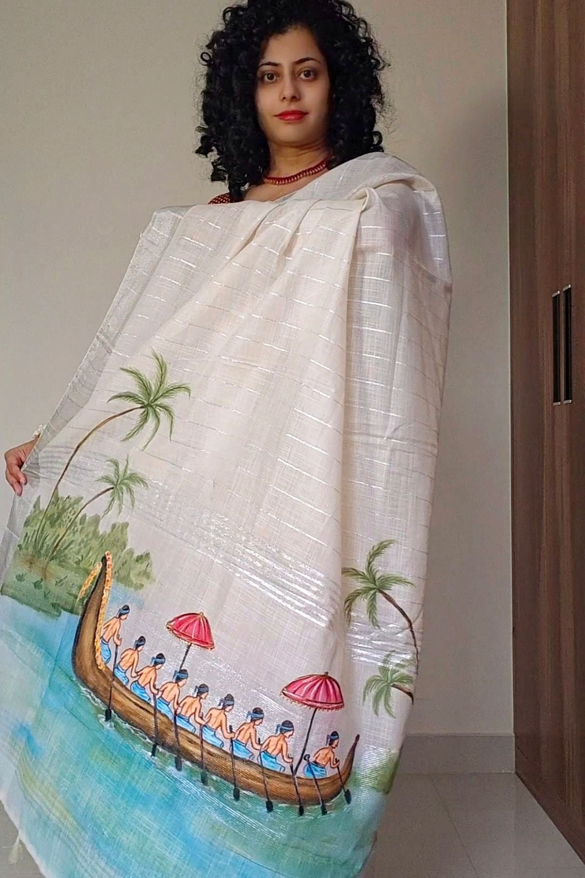 White Linen Saree Boat Race