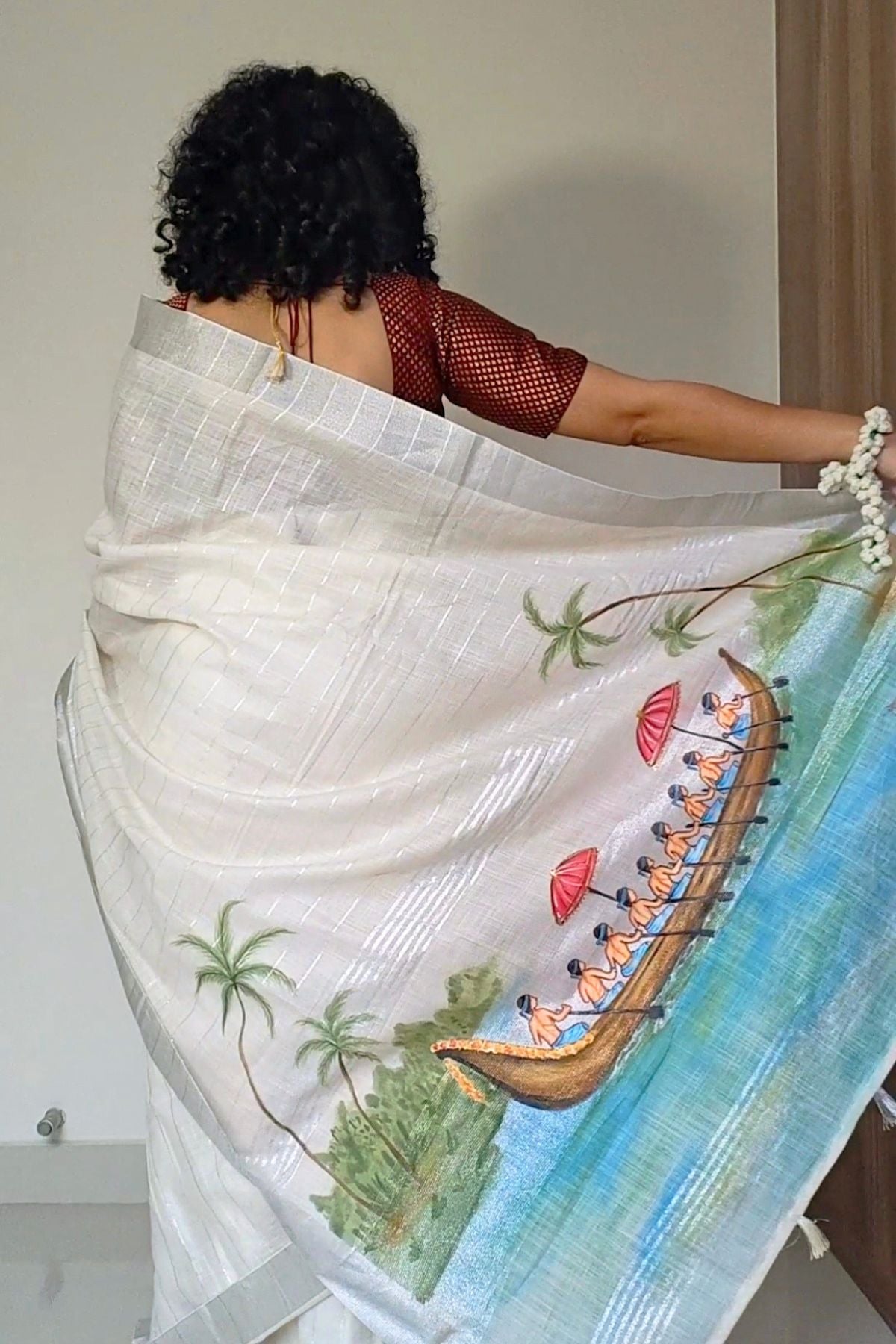 White Linen Saree Boat Race