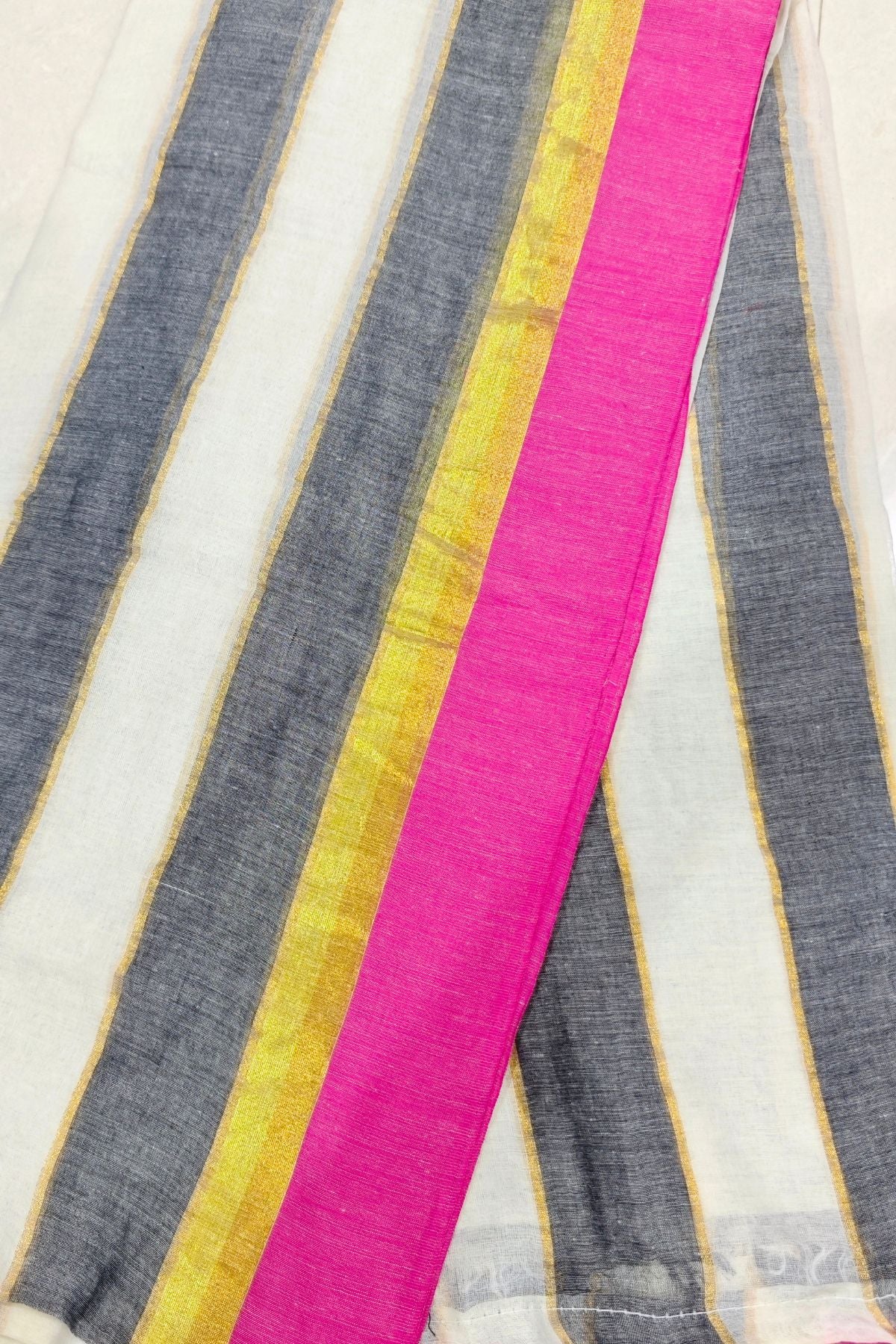White & Grey Mulcotton Saree