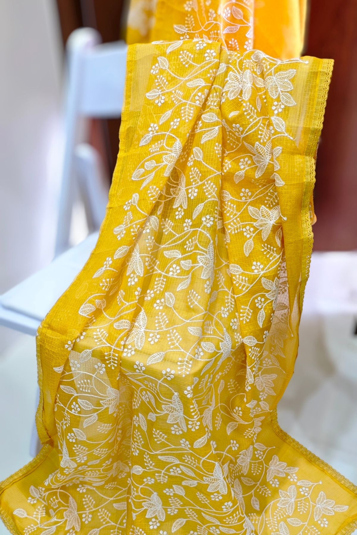 Yellow Manipuri Checks Cotton Saree