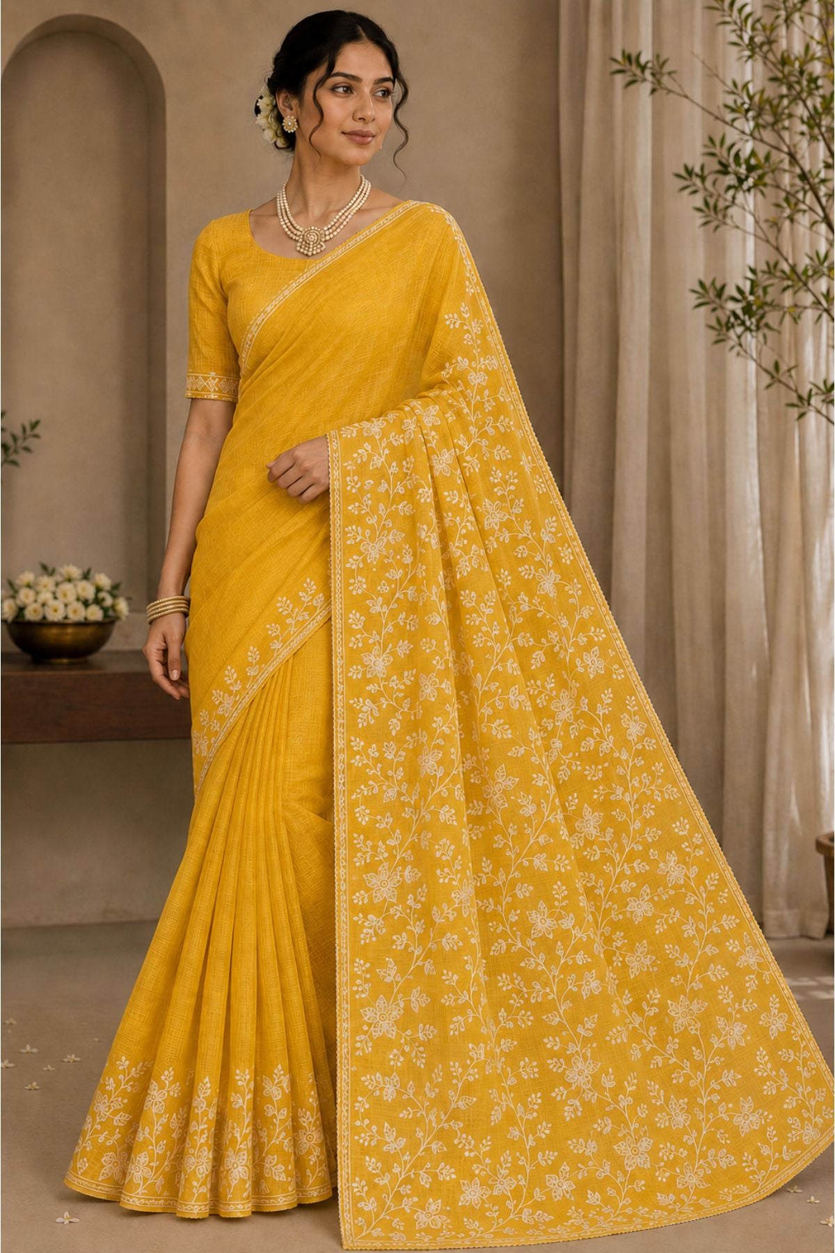 Yellow Manipuri Checks Cotton Saree