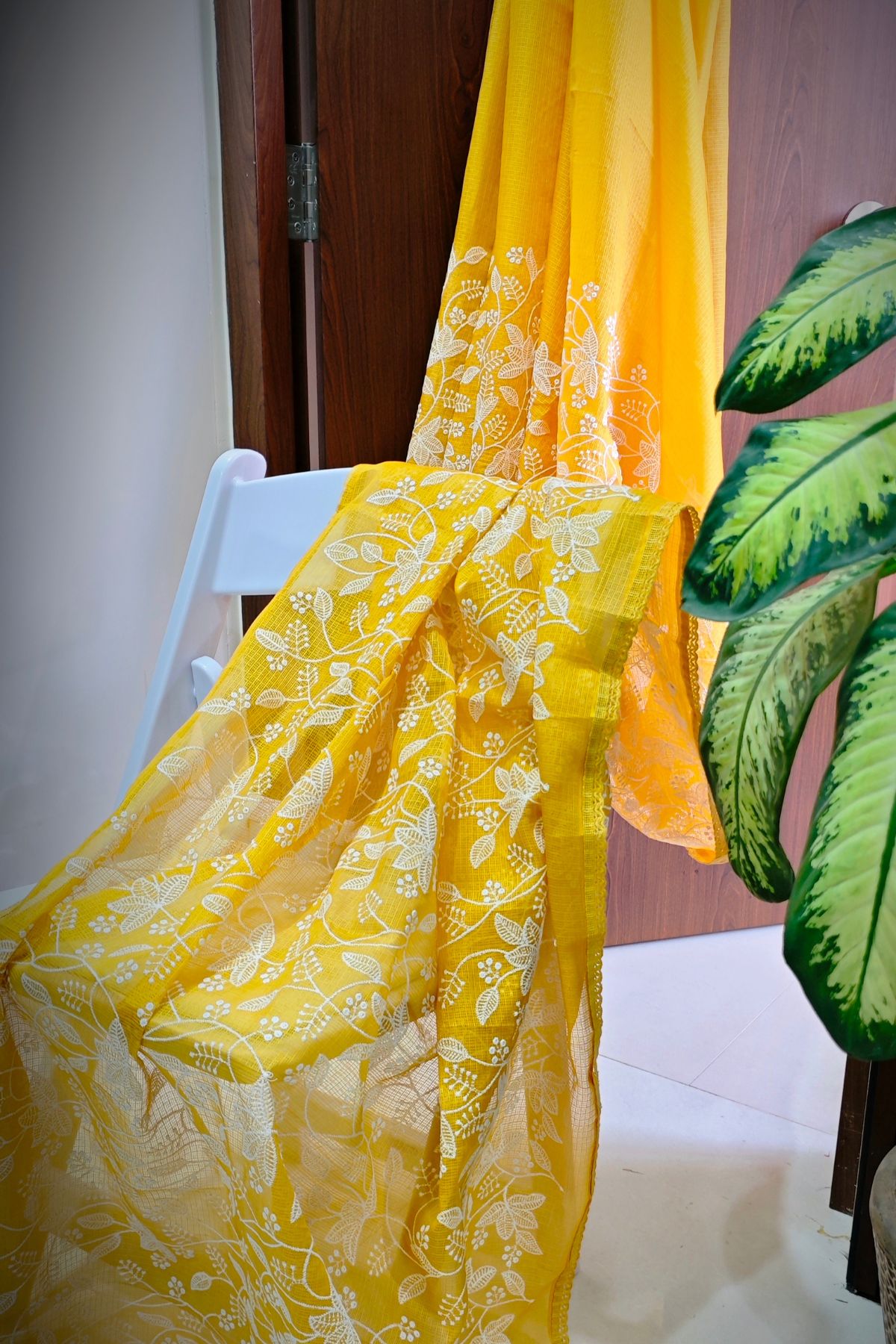 Yellow Manipuri Checks Cotton Saree